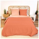 Parure de lit - c�t� d�co - 220x240 cm - 100% coton - bicolore uni orange - passe - mains & boutons