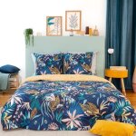 Parure de lit - c�te deco - 260x240cm - 100% coton - motif feuilles tropicales - 2 taies