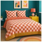 Parure de lit - c�t� d�co - carreaux rouge & rose - 220 x 240 cm - 100% coton - 2 taies 63x63