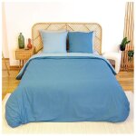 Parure de lit - c�t� d�co - coton bicolore - 220x240 cm - 100% coton - r�versible bleu / bleu clair