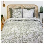 Parure de lit - c�t� d�co - floral et tropical vert - 220x240 cm - 100% coton - motif v�g�tal vert
