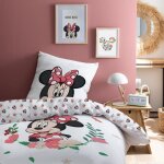 Parure de lit enfant 100% coton - disney minnie flower - blanc - 140x200 + 63x63cm
