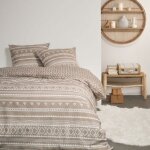Parure de lit double en coton flanelle � imprim� ethnique - beige - 240 x 260 cm