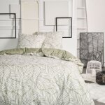 Parure de lit double en coton flanelle imprim� de grandes feuilles - vert kaki - 220 x 240 cm