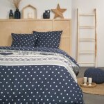 Parure de lit double en coton flanelle imprim� pois - bleu marine - 240 x 260 cm