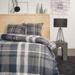 Parure de lit double en coton flanelle imprim� tartan - gris - 240 x 260 cm