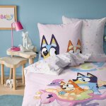 Parure de lit enfant 100% coton - bluey colorful - rose - 140x200 + 63x63cm