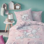 Parure de lit enfant 100% coton - disney les aristochats love - rose - 140x200 + 63x63cm