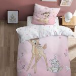 Parure de lit enfant 100% coton - disney bambi flowers - rose - 140x200 + 63x63cm
