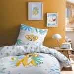 Parure de lit enfant 100% coton - disney the lion king simba - blanc - 140x200 + 63x63cm