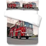 Parure de lit enfant et adulte - voitures et camion de pompiers - housse de couette 140x200cm