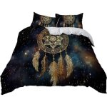 Parure de lit - enfant - attrape - r�ves plumes d�toiles - housse de couette 200x200 - 2 taies 65x65 ...