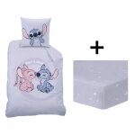 Parure de lit enfant avec drap housse 100% coton - disney stitch happy - violet - 140x200 + 63x63cm + ...
