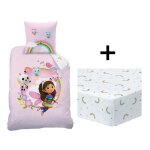 Parure de lit enfant avec drap housse 100% coton - gabby et la maison magique garden - rose - 140x200 ...