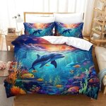 Parure de lit - enfant - motif dauphin - 200x200 cm - 2 taies 65x65 cm - microfibre ultra douce