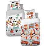 Parure de lit enfant réversible pompier et pirate housse de couette 140x200cm + 1 taie doreiller 63x53cm ... Parure de lit enfant réversible pompier et pirate housse de couette 140x200cm + 1 taie doreiller 63x53cm ...