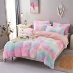 Parure de lit en flanelle moelleuse de 200 x 230 cm shaggy et peluche - 1 housse de couette1drap et 2 ...