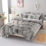 Parure de lit en flanelle moelleuse de 200 x 230 cm shaggy et peluche - 1 housse de couette1drap et 2 ...