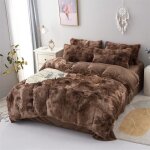 Parure de lit en flanelle moelleuse de 200 x 230 cm shaggy et peluche - 1 housse de couette1drap et 2 ...