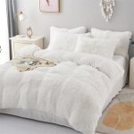 Parure de lit en flanelle moelleuse de 220 x 240 cm shaggy et peluche - 1 housse de couette1drap et 2 ...