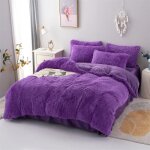Parure de lit en flanelle moelleuse de 220 x 240 cm shaggy et peluche - 1 housse de couette1drap et 2 ...