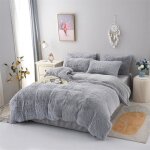 Parure de lit en flanelle moelleuse de 220 x 240 cm shaggy et peluche - 1 housse de couette1drap et 2 ...