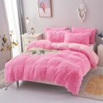 Parure de lit en flanelle moelleuse de 220 x 240 cm shaggy et peluche - 1 housse de couette1drap et 2 ...