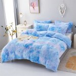 Parure de lit en flanelle moelleuse de 220 x 240 cm shaggy et peluche - 1 housse de couette1drap et 2 ...