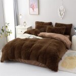Parure de lit en flanelle moelleuse de 220 x 240 cm shaggy et peluche - 1 housse de couette1drap et 2 ...