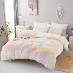 Parure de lit en flanelle moelleuse de 220 x 240 cm shaggy et peluche - 1 housse de couette1drap et 2 ...