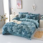 Parure de lit en flanelle moelleuse de 220 x 240 cm shaggy et peluche - 1 housse de couette1drap et 2 ...