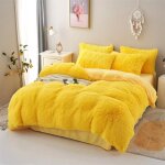 Parure de lit en flanelle moelleuse de 220 x 240 cm shaggy et peluche - 1 housse de couette1drap et 2 ...