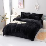 Parure de lit en flanelle moelleuse de 220 x 240 cm shaggy et peluche - 1 housse de couette1drap et 2 ...