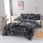 Parure de lit en flanelle moelleuse de 220 x 240 cm shaggy et peluche - 1 housse de couette1drap et 2 ...