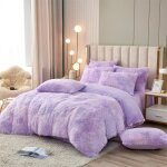 Parure de lit en flanelle moelleuse de 220 x 240 cm shaggy et peluche - 1 housse de couette1drap et 2 ...