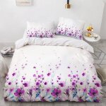 Parure de lit - fleur violette - housse de couette 220x240 cm - 2 taies doreiller 65x65 cm - microfibre ...