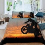 Parure de lit gar�on moto noir gris doux enfant ado polyester housses de couette + 2 taies doreiller