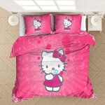 Parure de lit hello kitty - doux et respirant - 100 % microfibre - 1 housse de couette et 2 taies doreiller ...