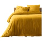 Parure de lit - housse de couette 240x260 cm - 2 taies 63x63 cm - gaze de coton - jaune