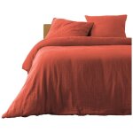 Parure de lit - housse de couette 240x260 cm - 2 taies 63x63 cm - gaze de coton - terracotta