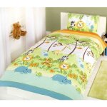 Parure de lit - jungle lion - 135x200 cm - enfant - vert marron et bleu Parure de lit - jungle lion - 135x200 cm - enfant - vert marron et bleu