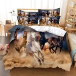Parure de lit avec housse de couette et taies doreiller motif chevaux en 3d 140x200cm[462]