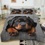 Parure de lit imprim� 3d 200x200 cm animal rottweiler gris housse de couette avec 2 taie 65x65cm ensemble ...