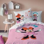 Parure de lit enfant 100% coton - disney minnie happy - rose - 140x200 + 63x63cm