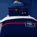 Parure de lit imprim�e 100% coton - fff challenge - bleu - 240x220 + 2 taies 63x63cm