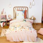 Parure de lit imprim�e - cote deco - licorne c?ur rose - 140x200 cm - housse + taie - microfibre