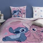 Parure de lit imprim�e 2 personnes 100% coton - disney stitch bisous - rose - 240x200 + 2 taies 63x63cm ...