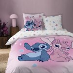 Parure de lit imprim�e 2 personnes 100% coton - disney stitch bisous - rose - 240x200 + 2 taies 63x63cm ...