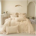 Parure de lit lotus volants romantique - housse couette 200x230cm drap housse 2 taies 48x74cm - ado fille ...
