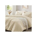 Parure de lit - luofanfei seersucker - 155x220 cm - r�versible beige - kaki - oeko - tex 100